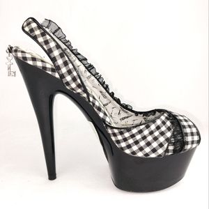 Penthouse By Ellie 6" Gingham w/ Lace Trim Platform Stilettos Sz. 7